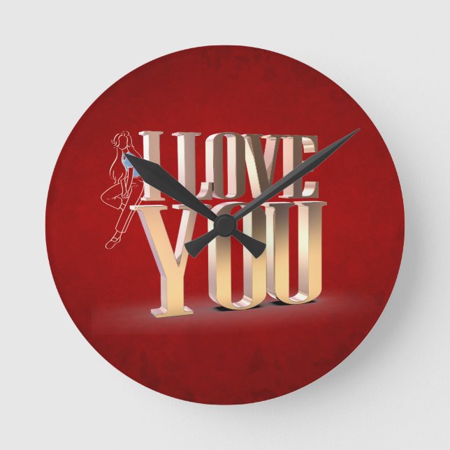 Valentinstag Red 3D I Liebe Sie Runde Wanduhr (Vorderseite)
