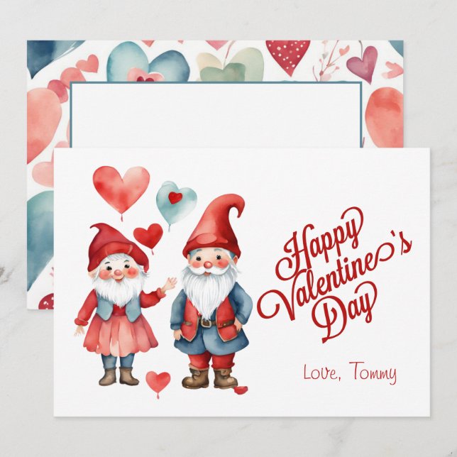 Valentinstag Retro Gnome Aquarell Foto-Karte Mitteilungskarte (Vorne/Hinten)