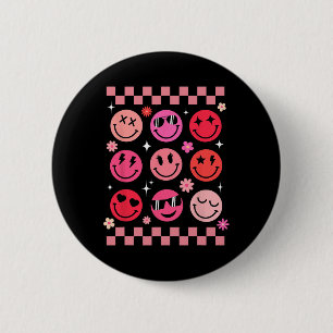 Valentinstag Retro Groovy Rosa Glückliches Gesicht Button