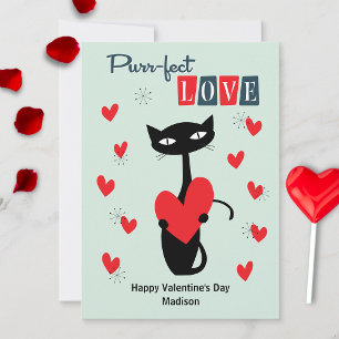 Valentinstag Retro Mitte des Jahrhunderts Katze Feiertagskarte