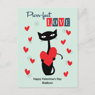 Valentinstag Retro Mitte des Jahrhunderts Katze Feiertagspostkarte