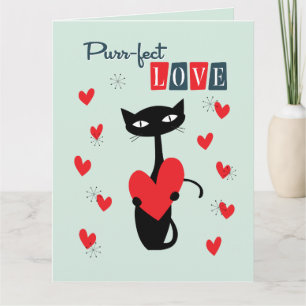 Valentinstag Retro Mitte des Jahrhunderts Katze Karte