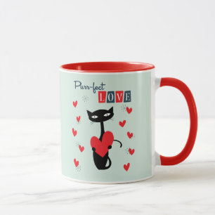 Valentinstag Retro Mitte des Jahrhunderts Katze Tasse