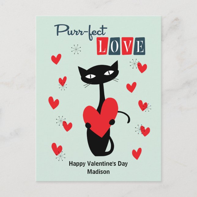Valentinstag Retro Mitteljahrskatze Feiertagspostkarte (Vorderseite)