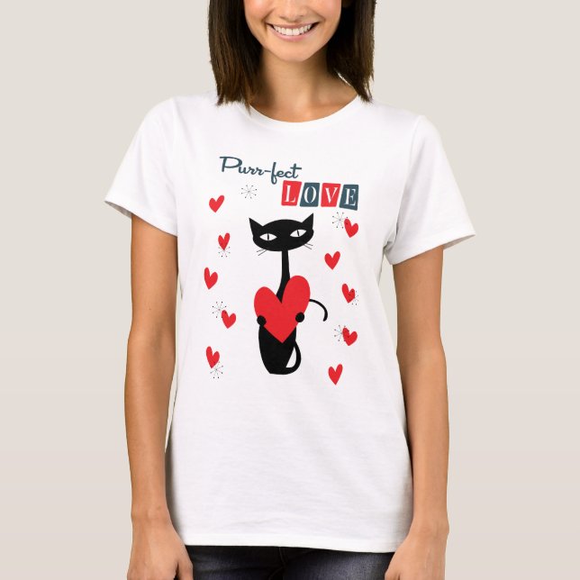 Valentinstag Retro Mitteljahrskatze T-Shirt (Vorderseite)