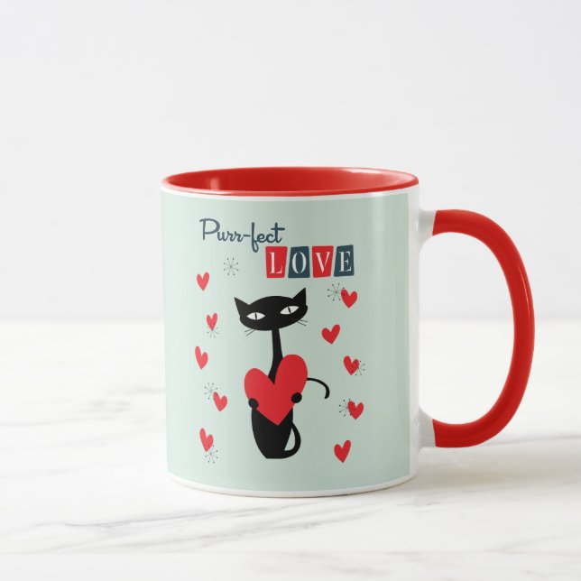 Valentinstag Retro Mitteljahrskatze Tasse (Rechts)