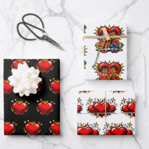 Valentinstag Retro-Pop-Art-Junge und -Mädchen Geschenkpapier Set