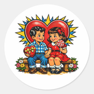 Valentinstag Retro Pop Art Vintage Runder Aufkleber