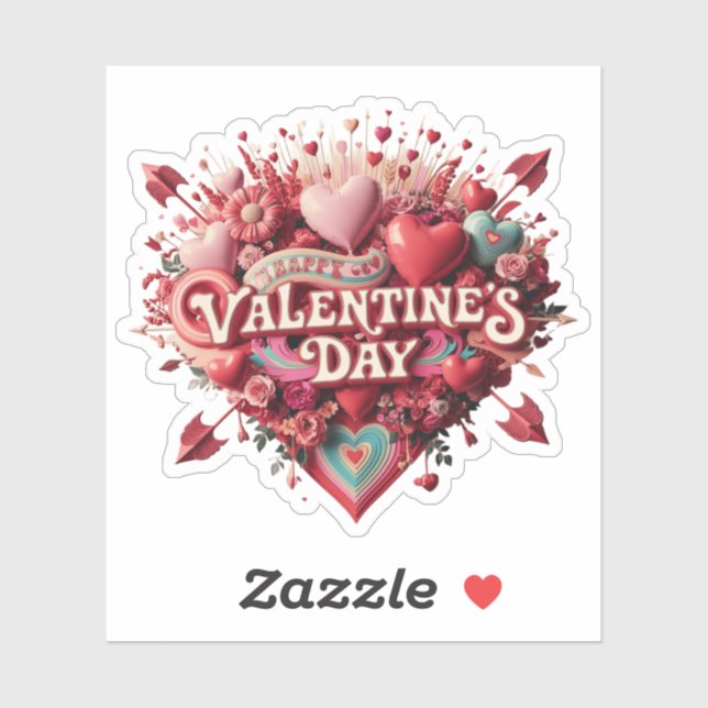 Valentinstag, Retroclipart Aufkleber (Blatt)