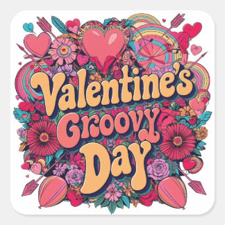 Valentinstag, Retroclipart Quadratischer Aufkleber