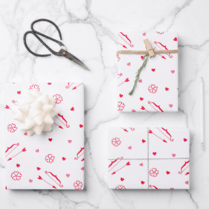 Valentinstag Romance Bow & Arrows Red Hearts Geschenkpapier Set