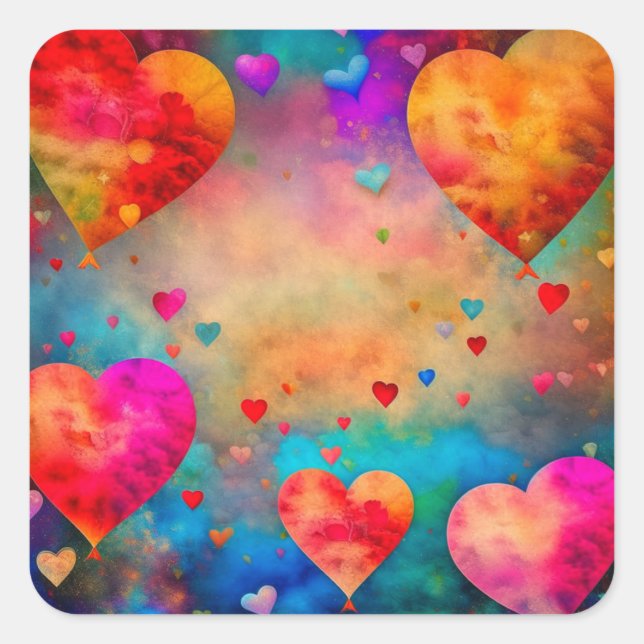Valentinstag Romantische Vintage Herzen Quadratischer Aufkleber (Vorderseite)