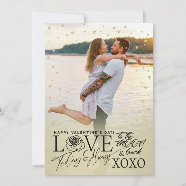 Valentinstag Romantisches Gold Feiertagskarte (Vorderseite)