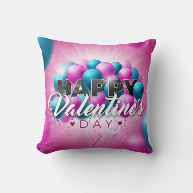 Valentinstag Romantisches Rosa und Blauer Ballon Kissen (Vorderseite)