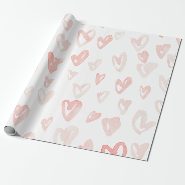Valentinstag-rosa Aquarell-Herzen Geschenkpapier (Ungerollt)