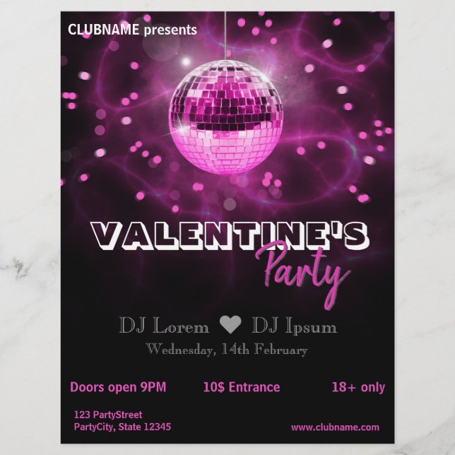 Valentinstag Rosa Disco Ball Party Flyer (Vorne)