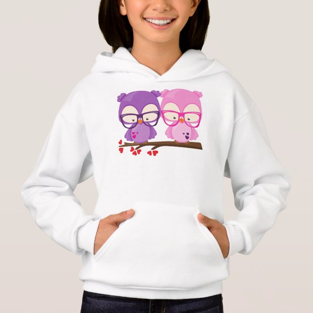 Valentinstag, rosa Eule, Lila Eule, Herz Hoodie (Vorderseite)