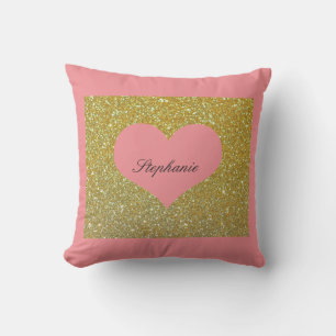 Valentinstag Rosa Gold Glitter Monogramm Herz Kissen