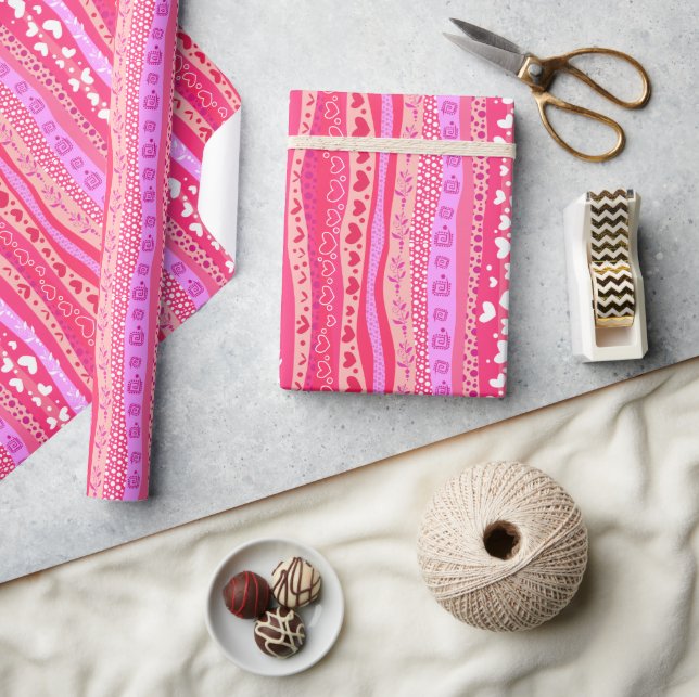 Valentinstag rosa Herz glänzend Wrapping Paper Geschenkpapier (Basteln)