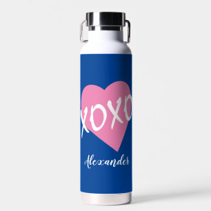 Valentinstag Rosa Herz Kisses Hugs XOXO Blau Trinkflasche