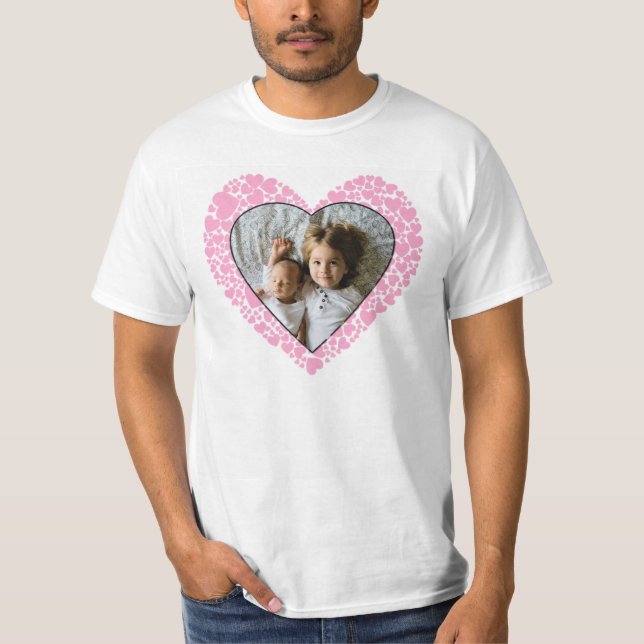 Valentinstag Rosa Herz mit Foto T-Shirt (Vorderseite)