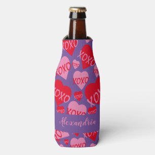 Valentinstag Rosa Herz XOXO Muster Lila Flaschenkühler