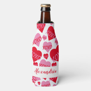 Valentinstag Rosa Herz XOXO Muster Weiß Flaschenkühler