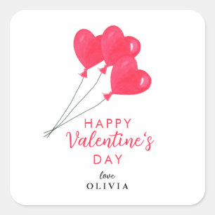 Valentinstag Rosa Herzballons Quadratischer Aufkleber