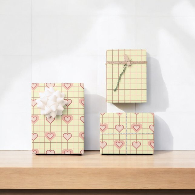 Valentinstag rosa Herzcreme Schachtelmuster Geschenkpapier Set (Von Creator hochgeladen)