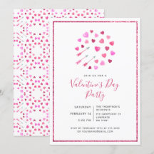 Valentinstag Rosa Herzen und Pfeile Einladung