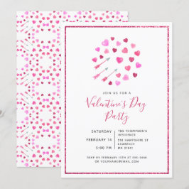 Valentinstag Rosa Herzen und Pfeile Einladung