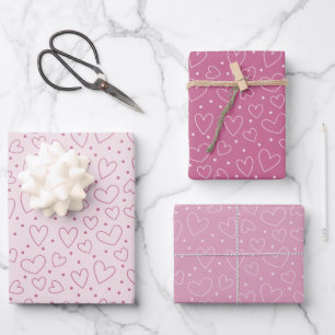Valentinstag rosa Herzen und Punkte Geschenkpapier Set