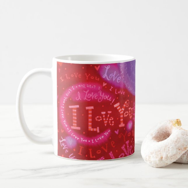 Valentinstag Rosa I Liebe Typografie Kaffeetasse (Mit Donut)