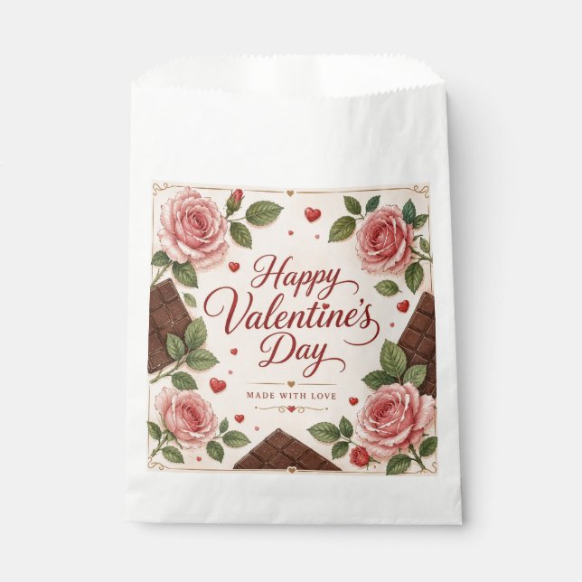 Valentinstag Rosa Rosen Schokoladenriegel Geschenktütchen (Vorderseite)