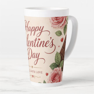 Valentinstag Rosa Rosen Schokoladenriegel Milchtasse
