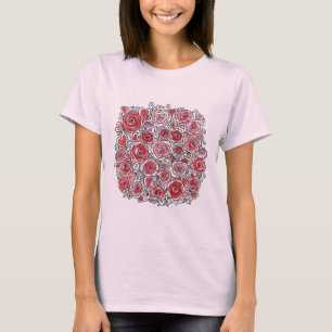 Valentinstag Rosa Rote Rosen Herzen Kritzeleien T-Shirt