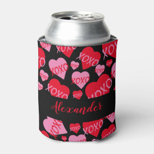 Valentinstag rosa rotes Herz XOXO Muster Schwarz Dosenkühler