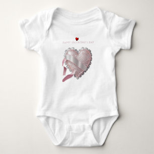 Valentinstag Rosa Spitzen-Herz Satinband Baby Strampler