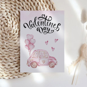 Valentinstag Rosa Süßes Auto Feiertagskarte