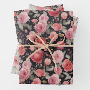 Valentinstag Rosa und Rote Rosen Geschenkpapier Set
