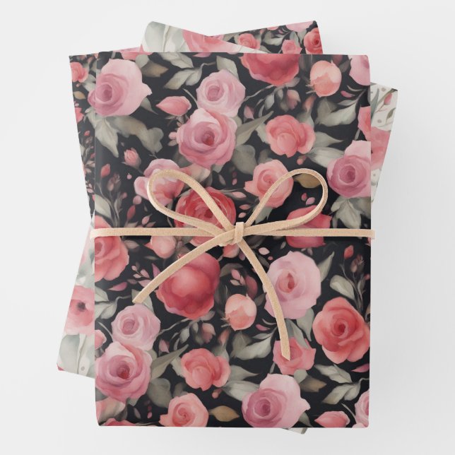 Valentinstag Rosa und Rote Rosen Geschenkpapier Set (Beispiel)