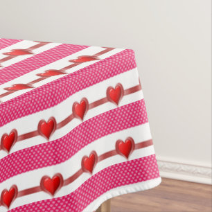 Valentinstag-Rosa- und Weiße-Herzen-Tischdecke Tischdecke