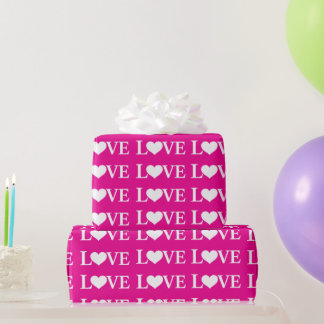 Valentinstag rosa weißes Love-Hearts-Muster Geschenkpapier