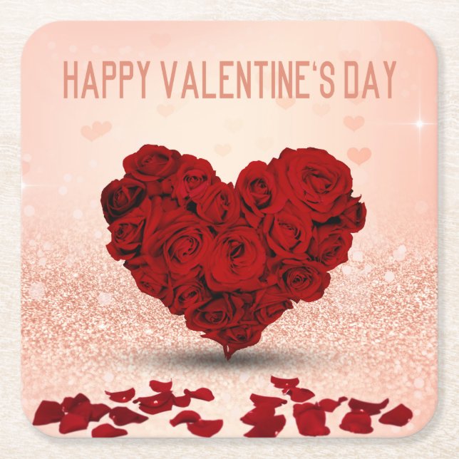 Valentinstag Rose Herz Bouquet - Paper Untersetzer (Vorderseite)