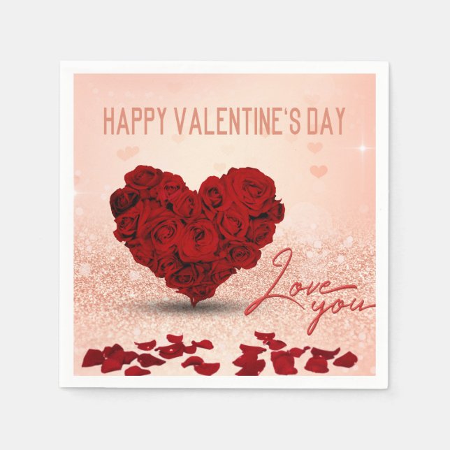 Valentinstag Rose Herz Bouquet - Papier Napkin Serviette (Vorderseite)