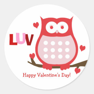 Valentinstag-Rot-Owl-Süßigkeiten-Gunst-Aufkleber Runder Aufkleber