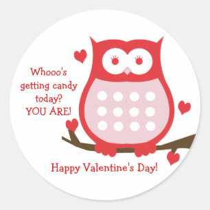 Valentinstag-Rot-Owl-Süßigkeiten-Gunst-Aufkleber Runder Aufkleber