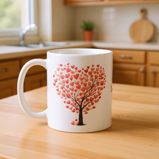 Valentinstag Rot Pink Aquarell-Herzen Baum Kaffeetasse (Von Creator hochgeladen)