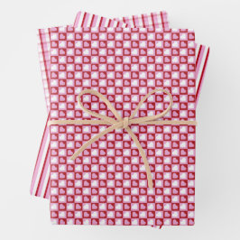 Valentinstag Rot Pink Herzen Streifen Muster  Geschenkpapier Set