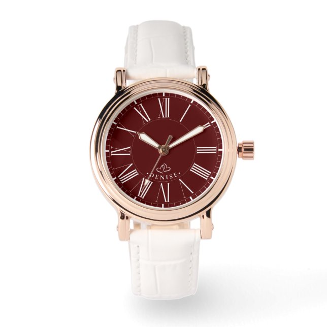 Valentinstag Rot Romantisch Minimal Modern Römisch Armbanduhr (Vorderseite)